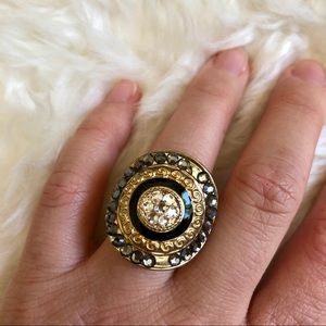 ALDO Gold & Black Rhinestone Cocktail Ring